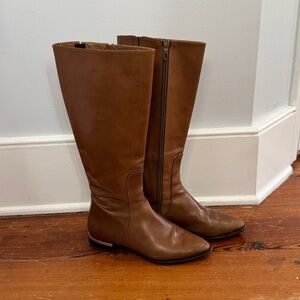 Luis Onofre Tan Leather Knee High Riding Boots Full Zip Elastic 36 / US 4